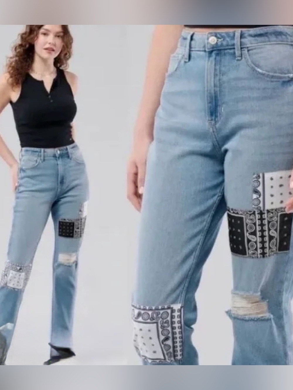 Hollister Light Blue Patchwork Straight-Leg Jeans 0007